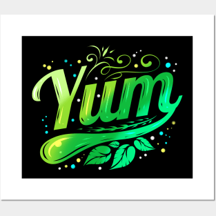 Green Leaves Yum Logo for Vegetarian - Go Vegan Posters and Art